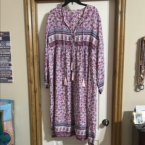 Purple Long Sleeve Smocked Sundress with V-Neck